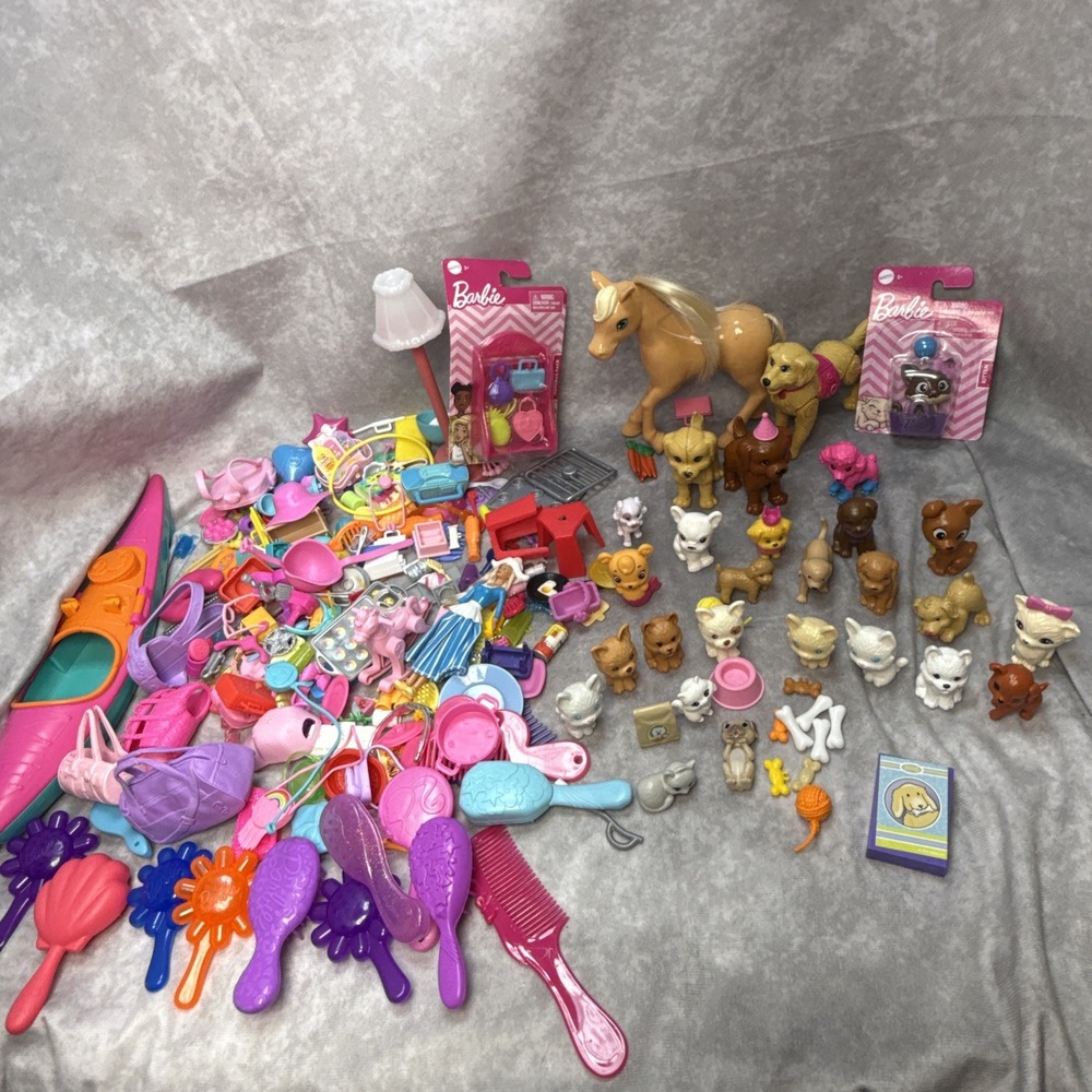 Huge Lot Of Barbie Chelsea 30 Pets Dogs Cats Pony & House Accessories Brushes